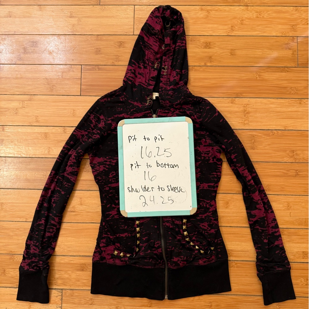 Y2K Abbey Dawn Inspired Red black Grunge hoodie with studs & piercings Handmade - Picture 8 of 9